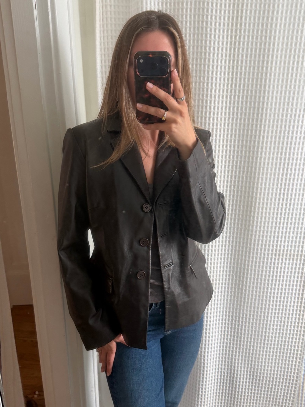 Women’s Margaret Godfrey Dark Brown Leather Button-Front Jacket